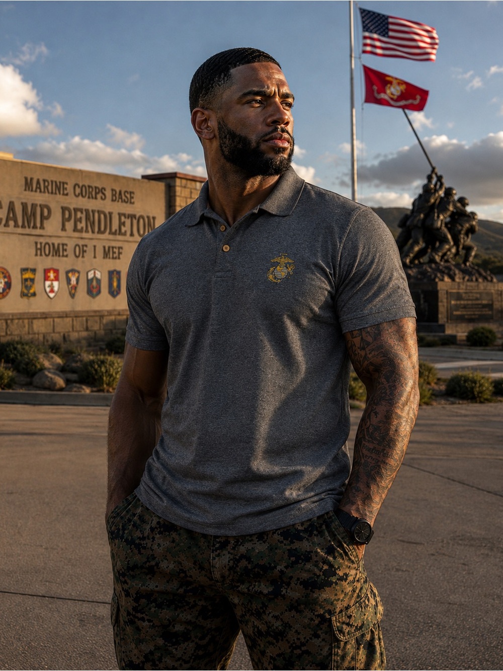 USMC Embroidered Gray Polo XXL #USMC #MarineCorps #MensStyle #PoloShirt #XXL